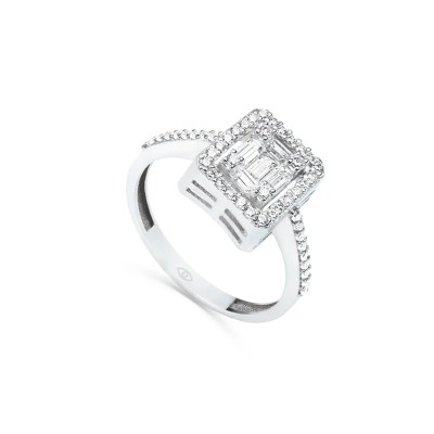 Baguette 14K White Gold Moissanite Stone Ring