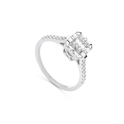 Baguette 14K White Gold Moissanite Stone Ring