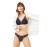 Navy Blue Lace Thin Strap Covered Stone Detail Women's Bra Set