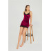 Cherry Lace Thin Strap Velvet Women's Nightgown