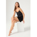 Black Tulle Detailed Velvet Women's Babydoll Nightgown