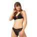 Black Lace Thin Strap Covered Stone Detailed Women's Bra Set