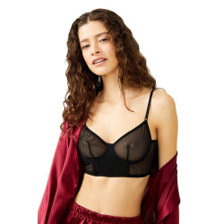 Navy Blue Transparent Tulle Underwire Adjustable Straps Women's Bralet Bustier