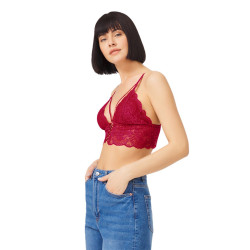 Burgundy Lace Thin Strap Covered Triangle Women's Bralet Bustier